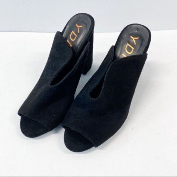 YDN Women Black Chunky Heels Peep Toe Backless Mules Sandals Dress Shoes - Picture 3 of 6